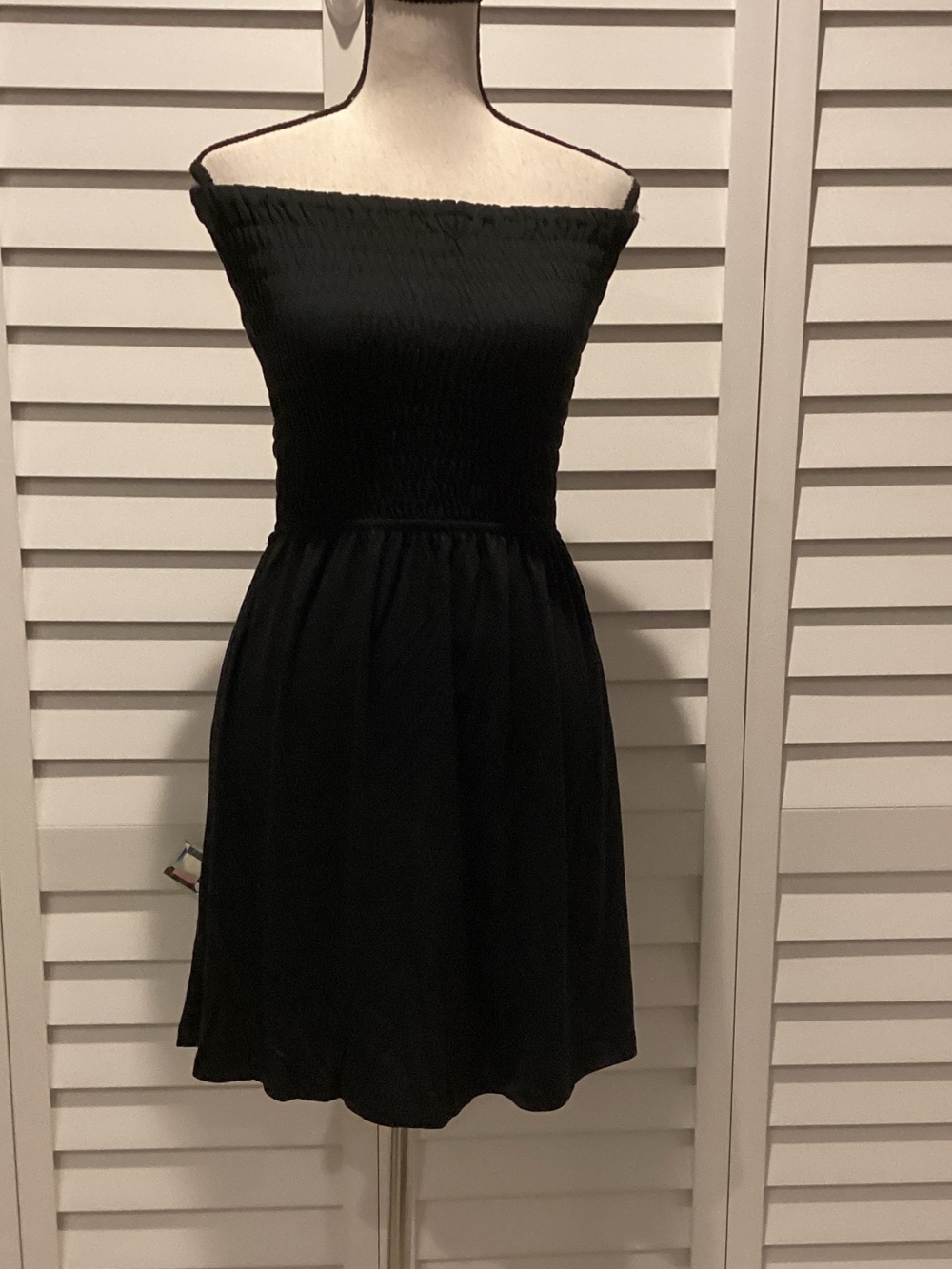 VENUS Strapless Black backless Smocked Mini Dress.